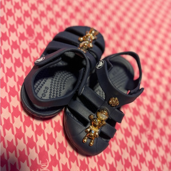 CROCS Other - CROCS Navy Kids Sandals with Gold Bear Charms
